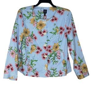 Rafaella XL Floral Stripe Cotton Button-Up Jacket Spring Summer Layering